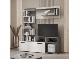 Стенка Евро (графит/дуб крафт белый) в Красном Яре (селе) - krasnyj-yar-selo.mebel-nsk.ru | фото